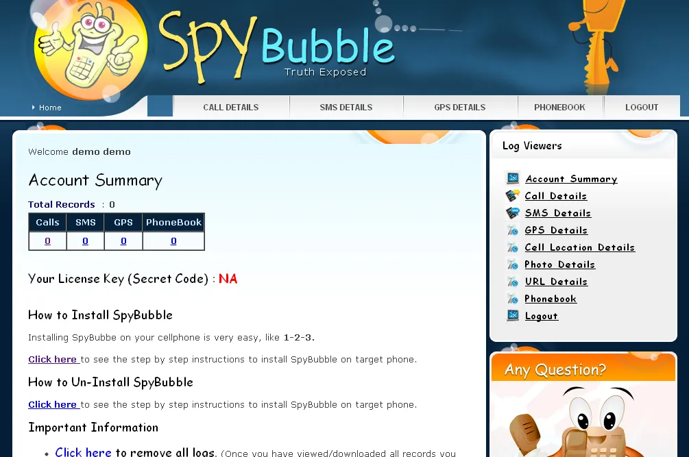 Aplikasi SpyBubble - Dashboard Monitoring