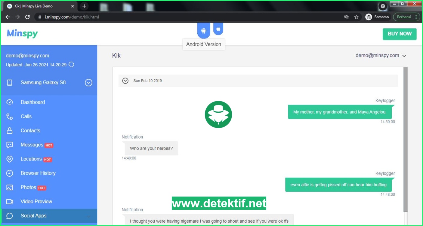 Cara Hack Aplikasi KiK, Demo Minspy
